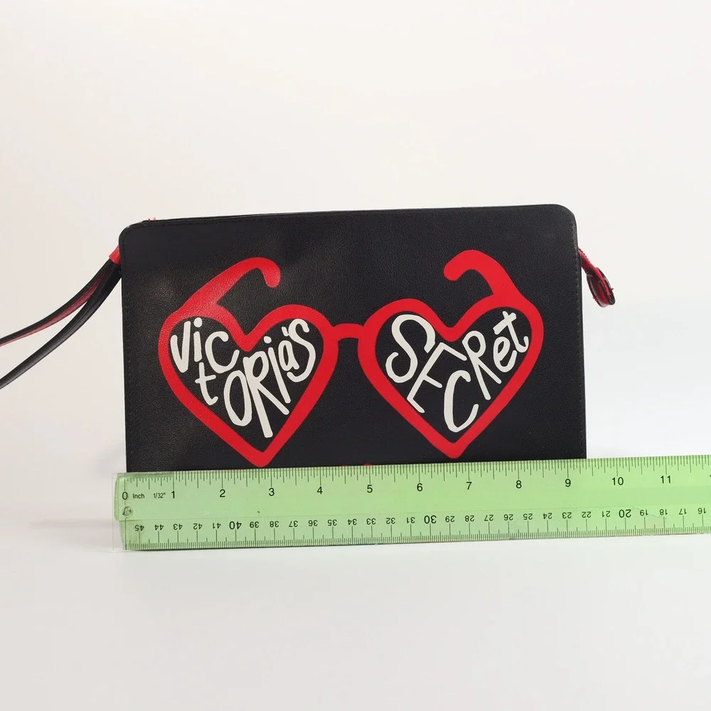 Victorias Secret Too Glam To Give A Damn Black Red Heart Sunglasses Makeup Bag